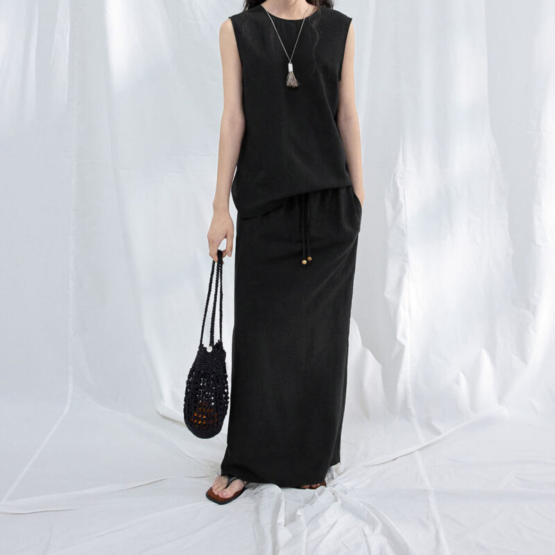 Tencel linen back slit long skirt 5