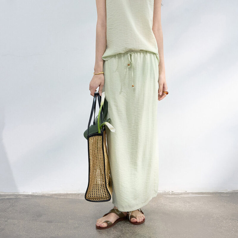 Tencel linen back slit long skirt 6