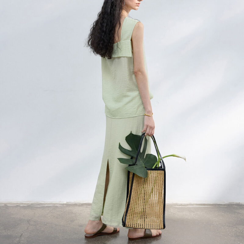 Tencel linen back slit long skirt 7