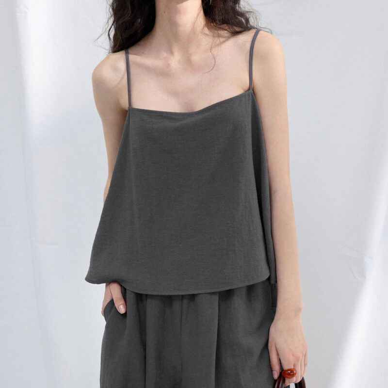 Textured Linen Cotton Slit Sleeveless Camisole 5