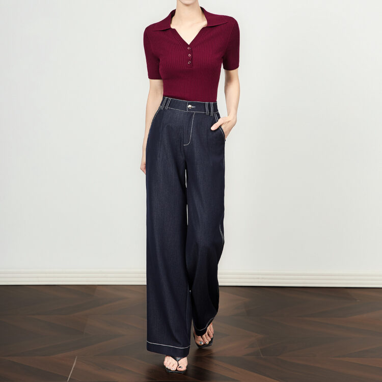 Thin high waist straight wide leg jeans