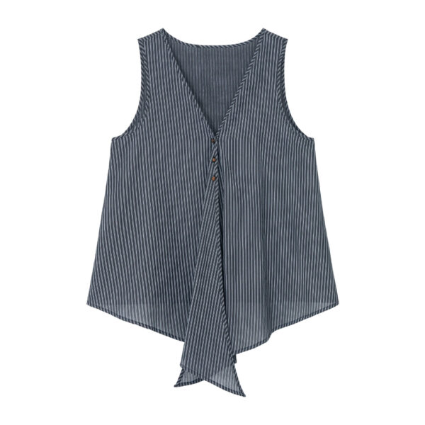 Tie Tencel Striped Irregular Hem Top 1