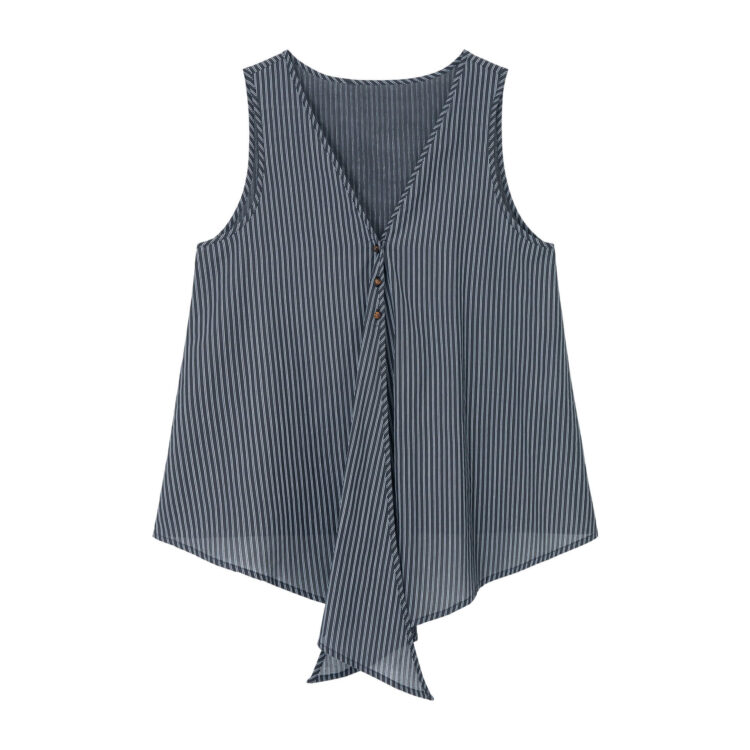 Tie-Tencel Striped Irregular Hem Top