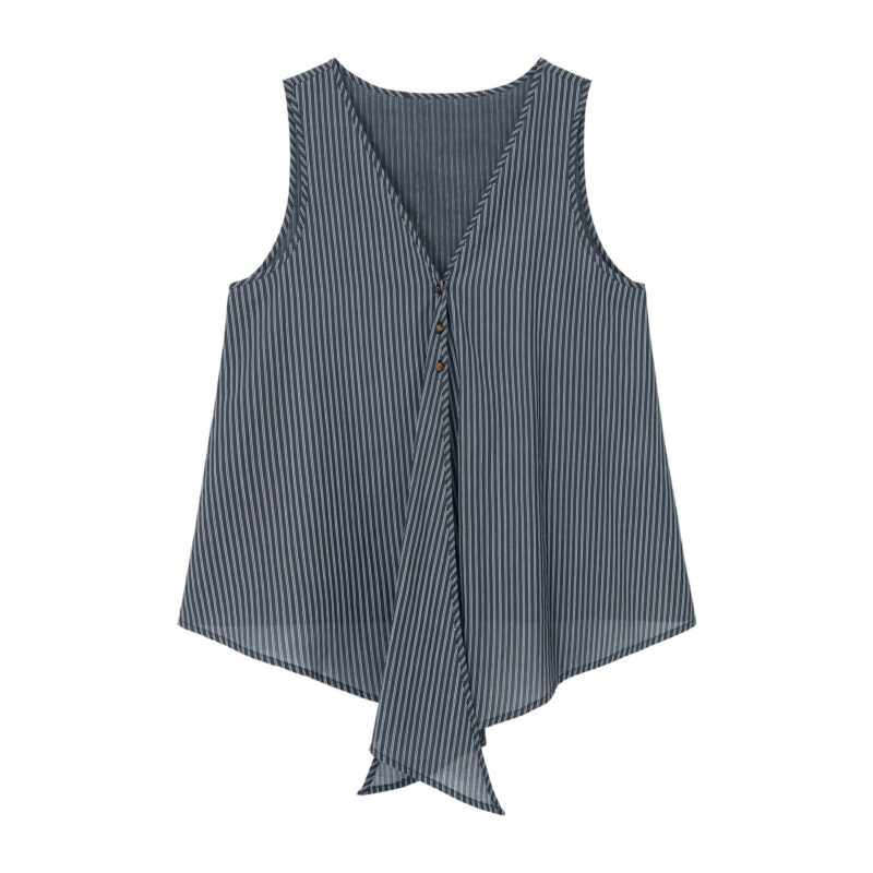 Tie Tencel Striped Irregular Hem Top 1