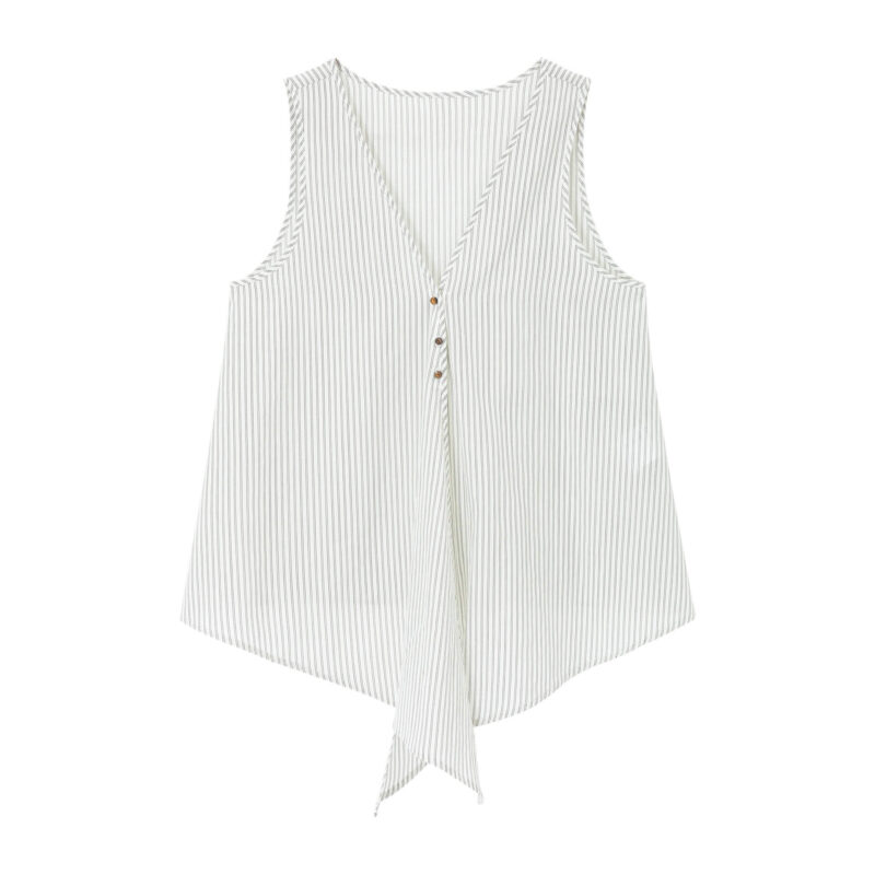 Tie Tencel Striped Irregular Hem Top 2