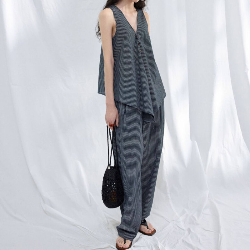 Tie Tencel Striped Irregular Hem Top 4
