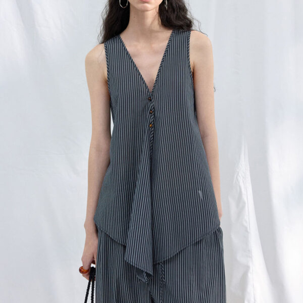 Tie Tencel Striped Irregular Hem Top 6