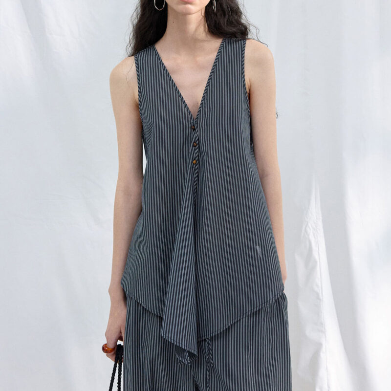 Tie Tencel Striped Irregular Hem Top 6