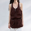 U neck Workwear Drawstring Wrinkled Vest 1