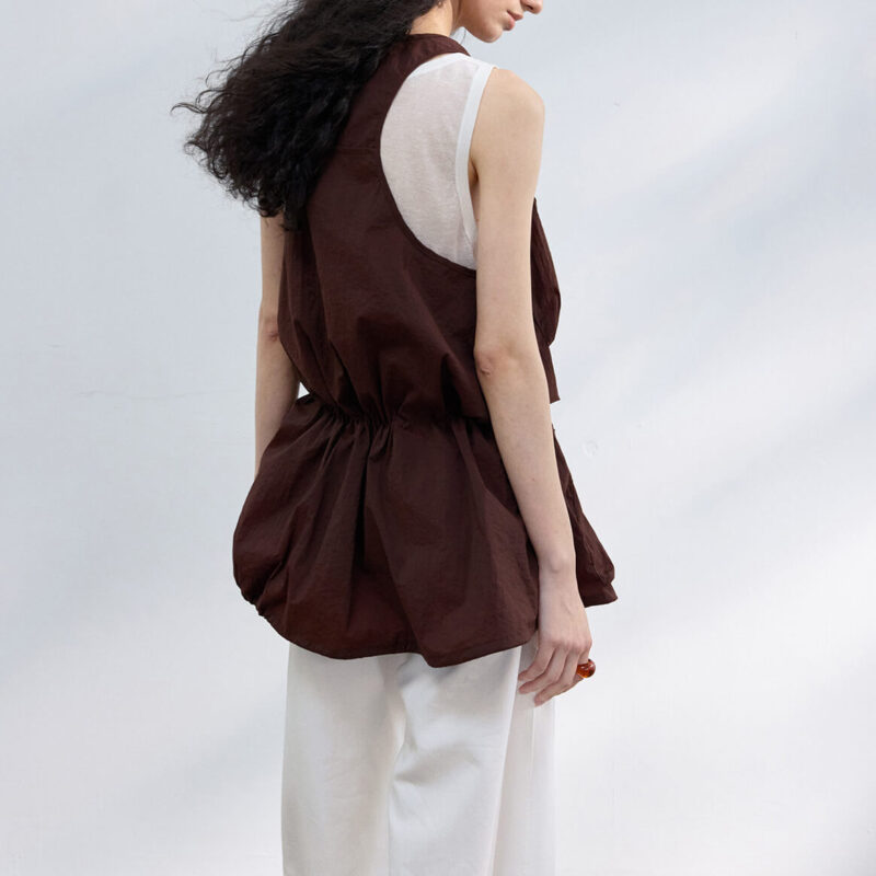 U neck Workwear Drawstring Wrinkled Vest 2