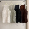 U neck Workwear Drawstring Wrinkled Vest 4