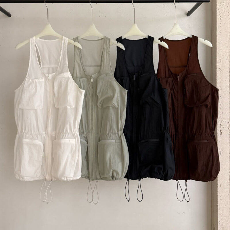 U neck Workwear Drawstring Wrinkled Vest 4