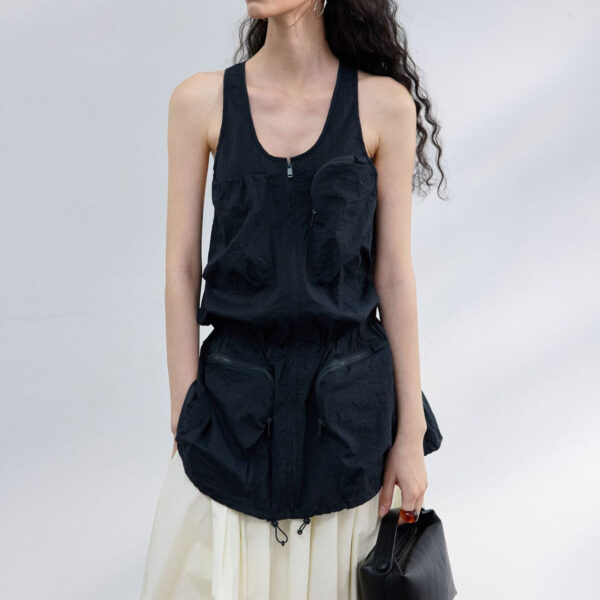 U neck Workwear Drawstring Wrinkled Vest 5