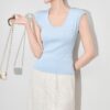 U-neck pearl edge slim fit short knitted vest