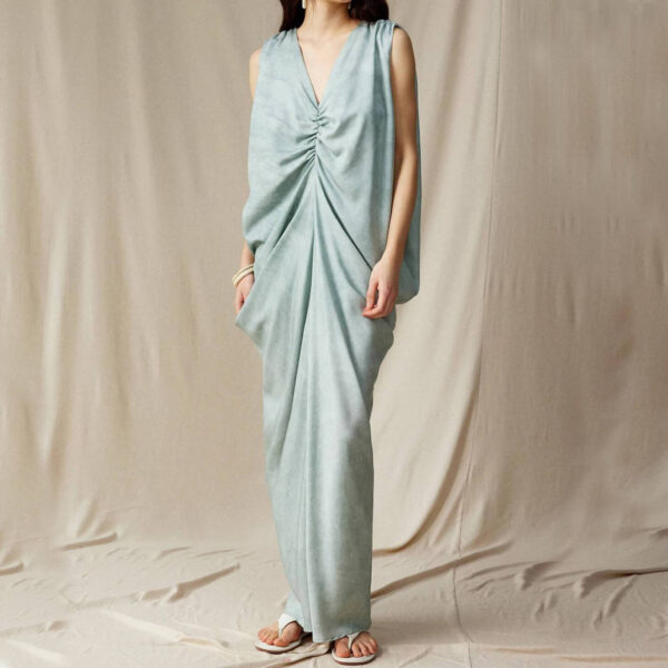 V Neck Tencel Ombre Crinkle Dress 1