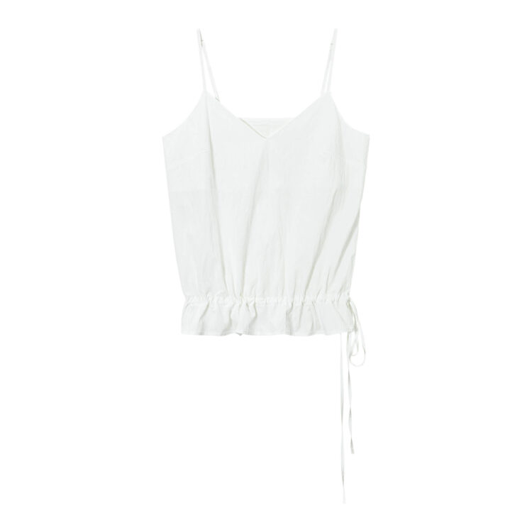 V-neck Drawstring Hem Ruffled Suspenders