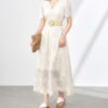 V-neck cotton embroidered lace dress