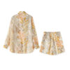 Vacation-style Printed Shirt + Casual High-waisted Shorts Two-piece Set