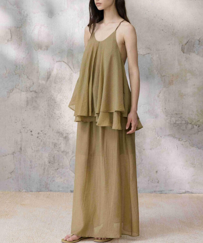 Vacation-style Tencel Pleated Sling Vest