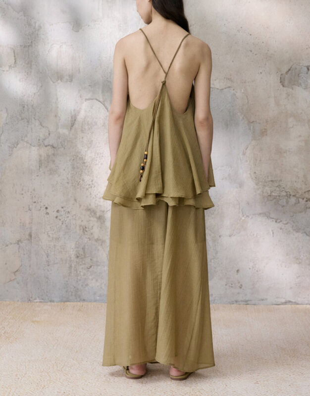 Vacation-style Tencel Pleated Sling Vest