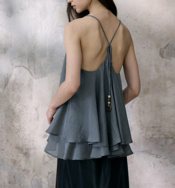 Vacation-style Tencel Pleated Sling Vest