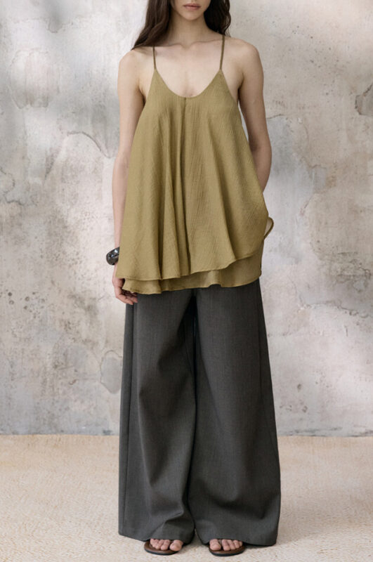 Vacation-style Tencel Pleated Sling Vest
