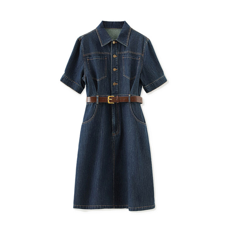 Vintage Blue Lapel Denim Dress