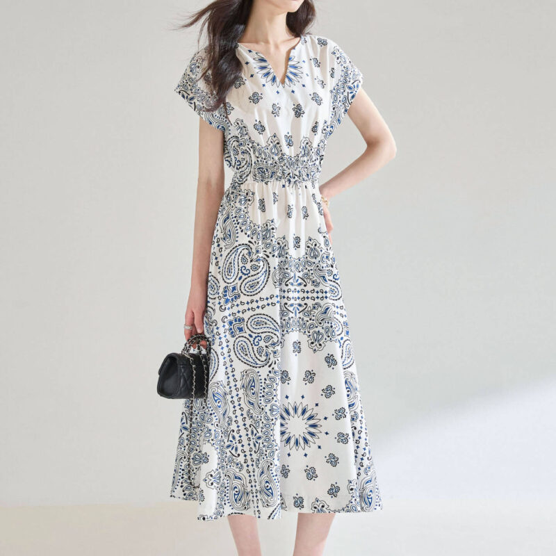Vintage Paisley Position Print Cotton Dress 1