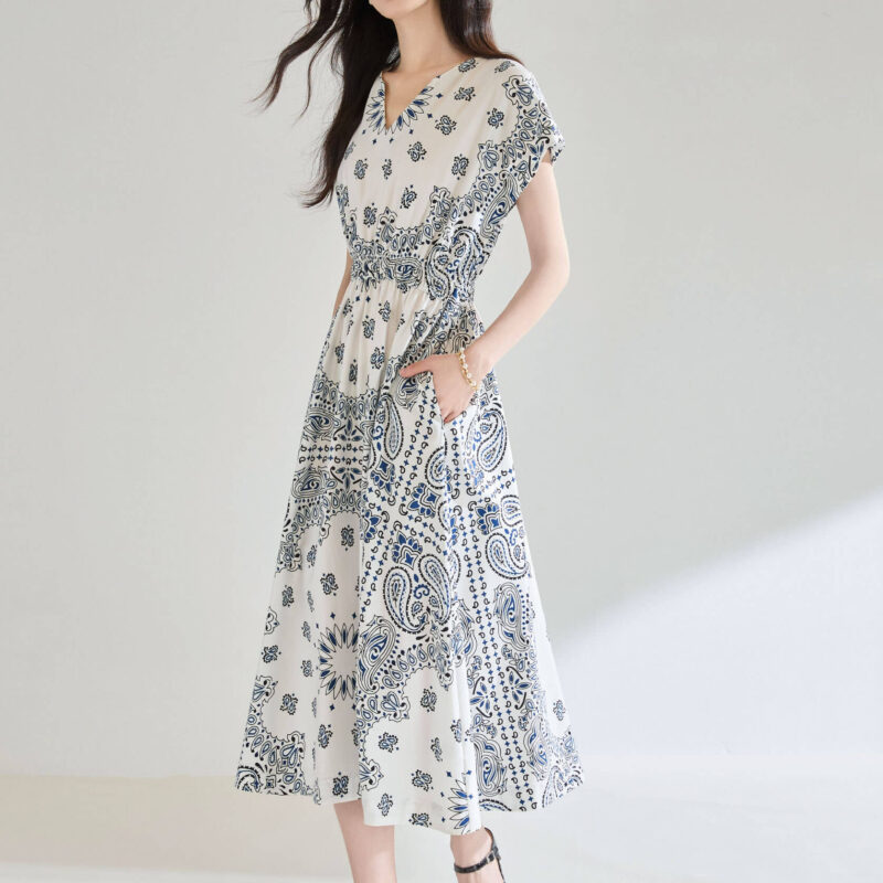Vintage Paisley Position Print Cotton Dress 4
