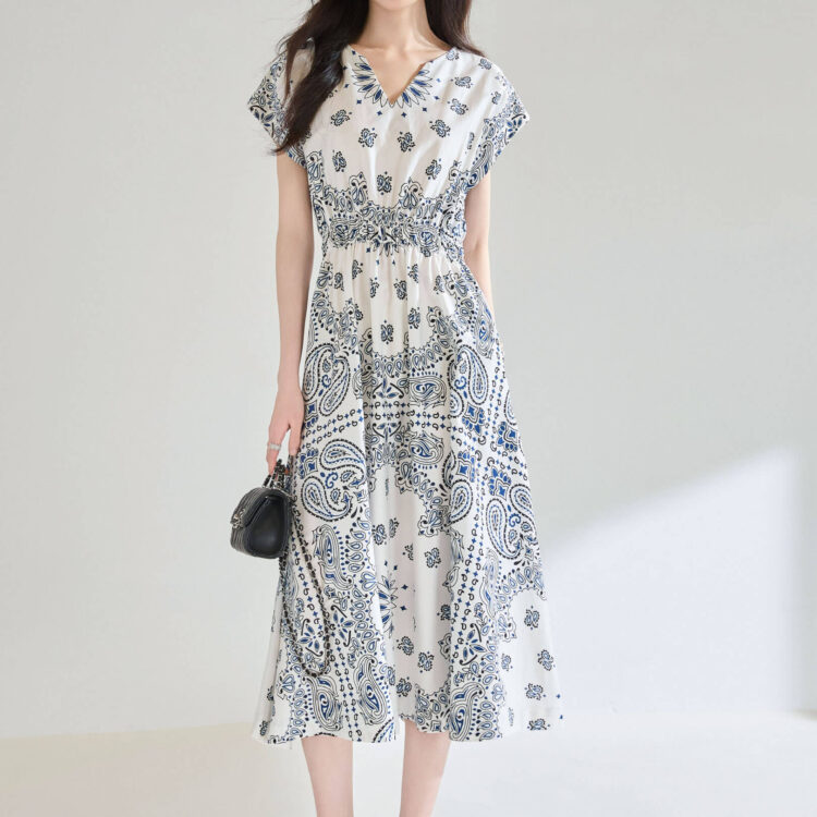 Vintage Paisley Position Print Cotton Dress