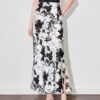 Vintage Print Acetate Satin Slit Skirt