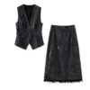Vintage Sequin Embroidered Striped Vest and Lace Paneled Skirt Set 4