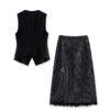 Vintage Sequin Embroidered Striped Vest and Lace Paneled Skirt Set 5