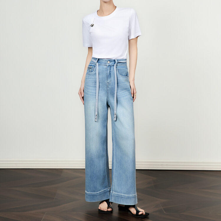 Vintage Thin Lace-up High Rise Straight Leg Wide Leg Jeans