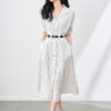 Waist-cinching Striped Single-breasted Buttons Shirt Dress