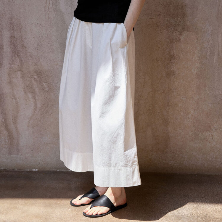 Washed Cotton Cropped Wide-leg Pants