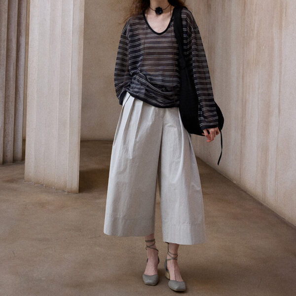 Washed Cotton Cropped Wide leg Pants 7