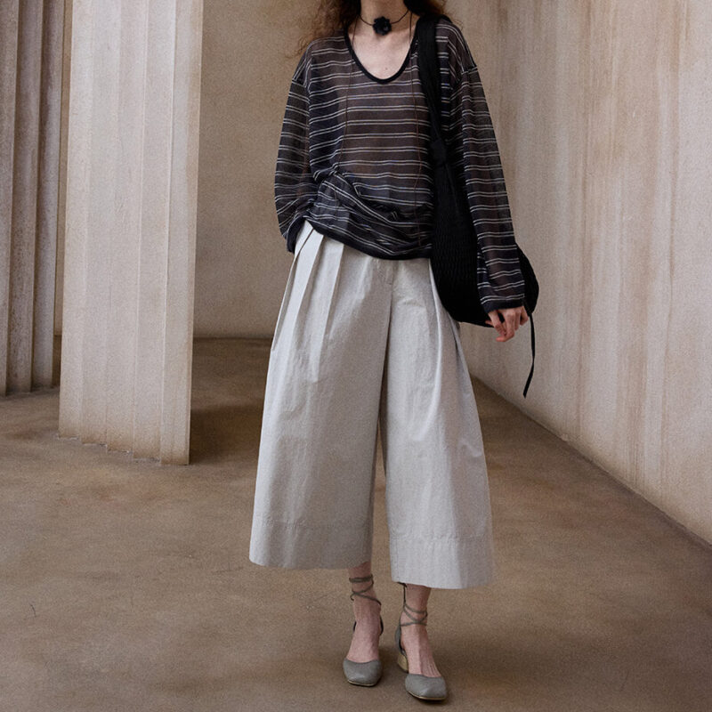 Washed Cotton Cropped Wide leg Pants 7
