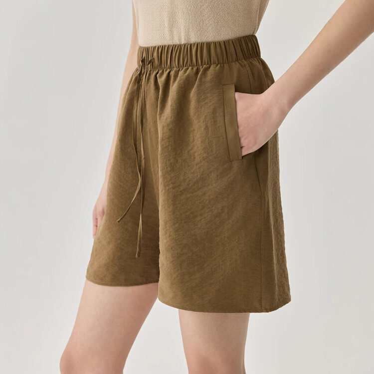 Wheat Silk High Waist Loose Shorts