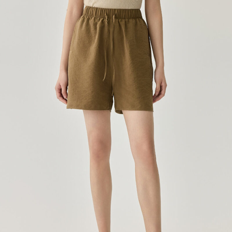 Wheat Silk High Waist Loose Shorts 6