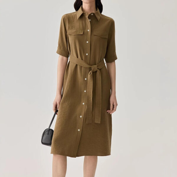 Wheat Silk Shirt Dress 1