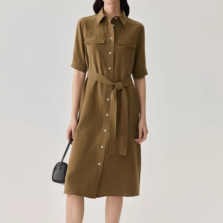 Wheat Silk Shirt Dress