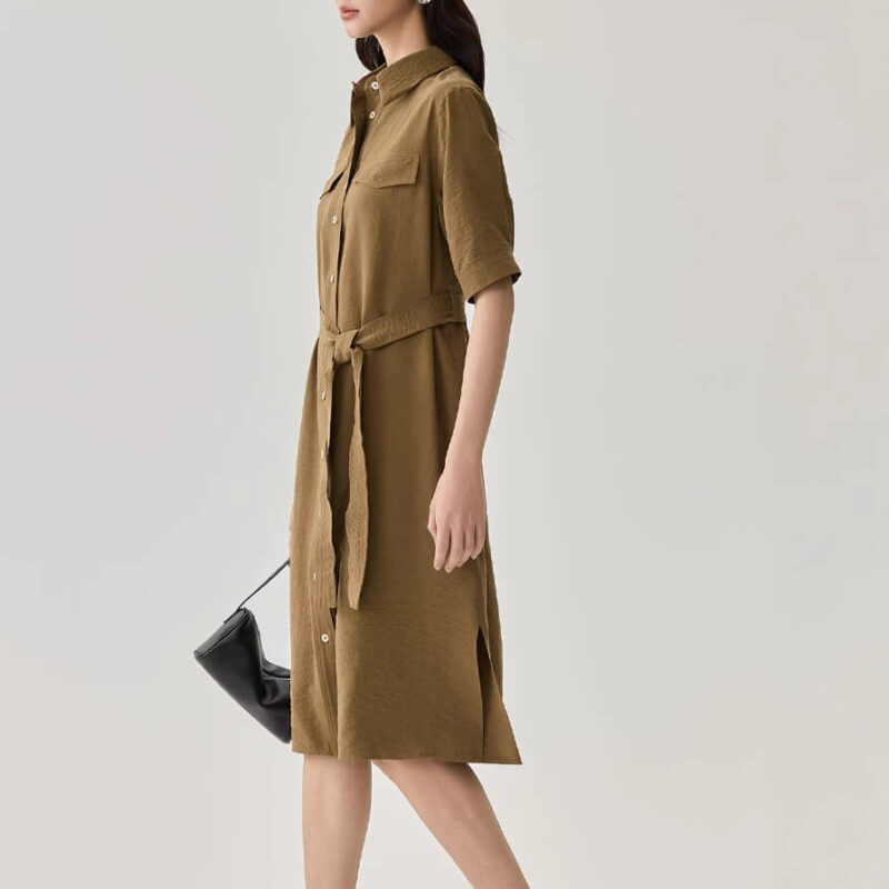 Wheat Silk Shirt Dress 4