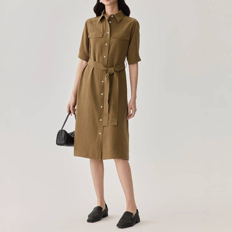 Wheat Silk Shirt Dress 5