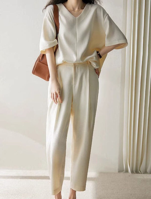 White Acetate Top and Pants Set 10