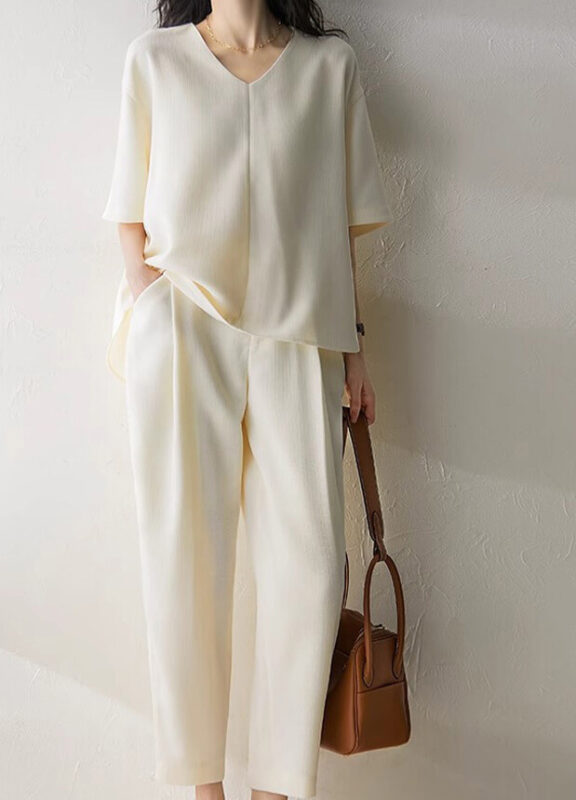 White Acetate Top and Pants Set 11