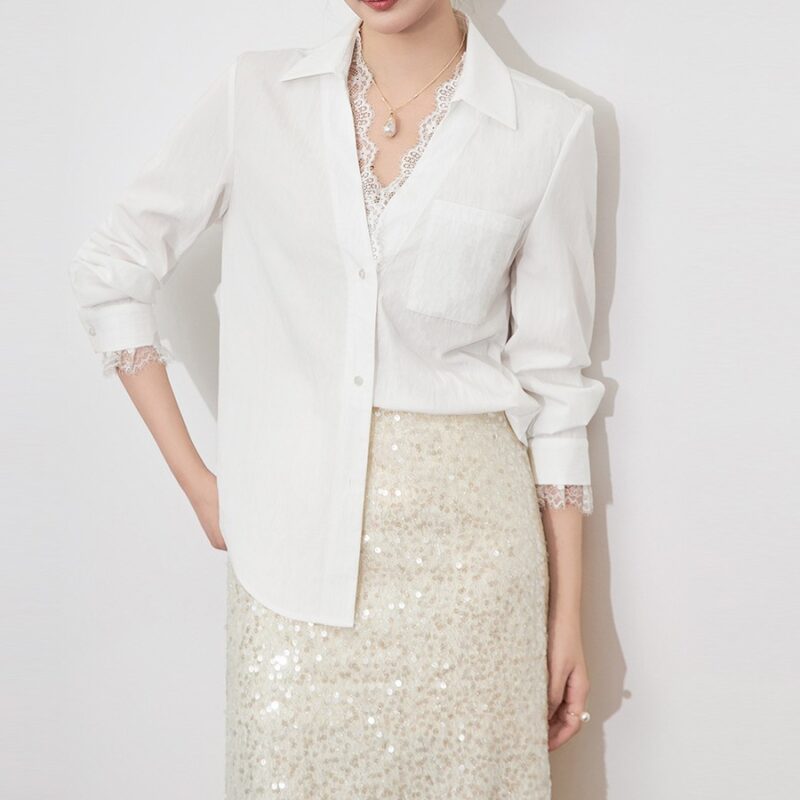 White Lace Lapel Top