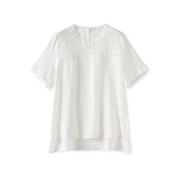 White Linen Lace Short Sleeve Top 1