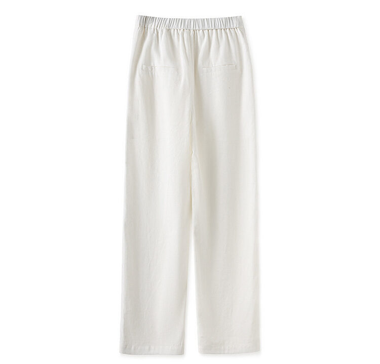 White Linen Loose Straight Wide Leg Pants