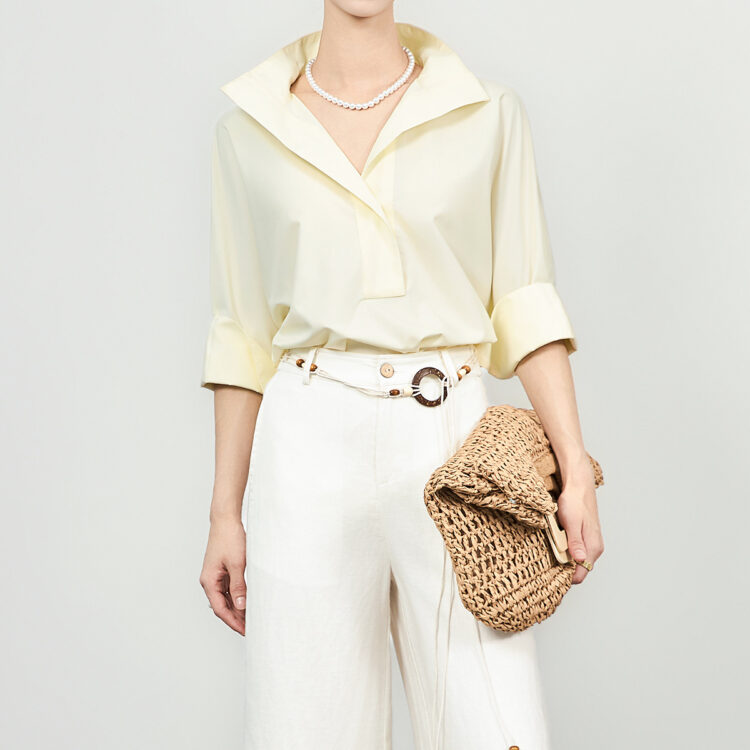 White and Yellow Casual Lapel Shirt